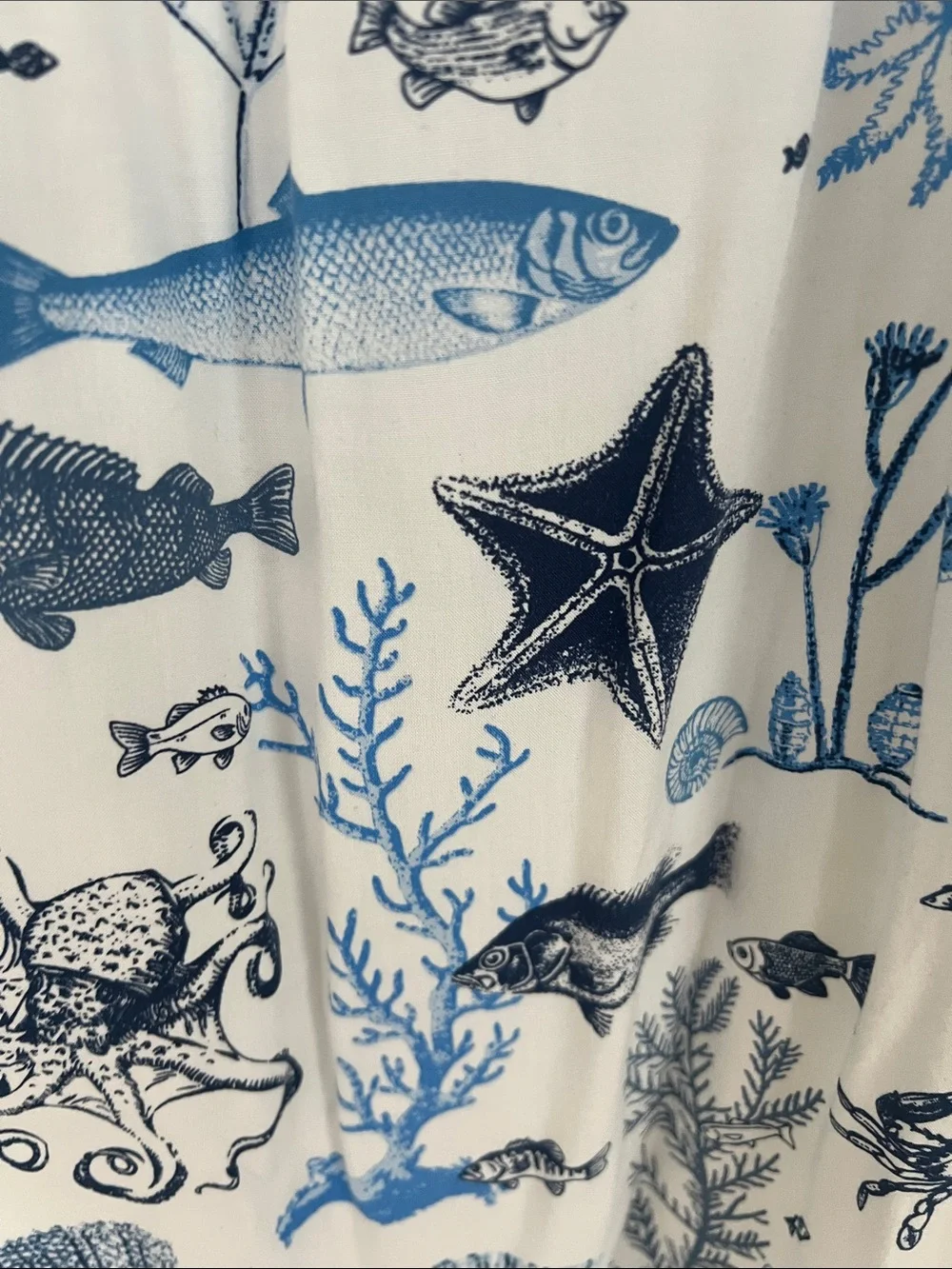 Jane and Delancey White Button-Down Rayon Shirt with Blue Sea-life/Marine Print - Picture 5 of 5